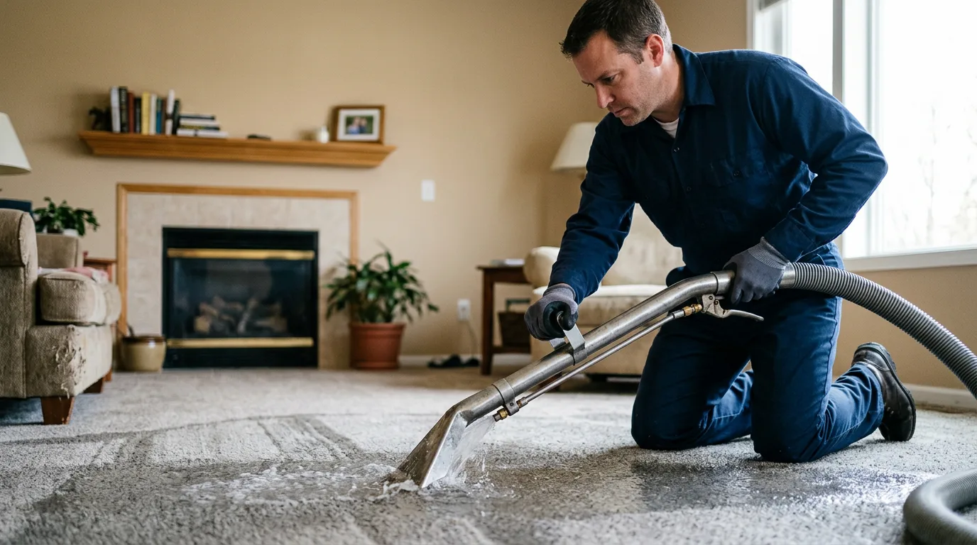 Water damage restoration technician working near Henderson, IA